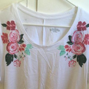 Lane Bryant White Rose T-Shirt Blouse, Size 18/20